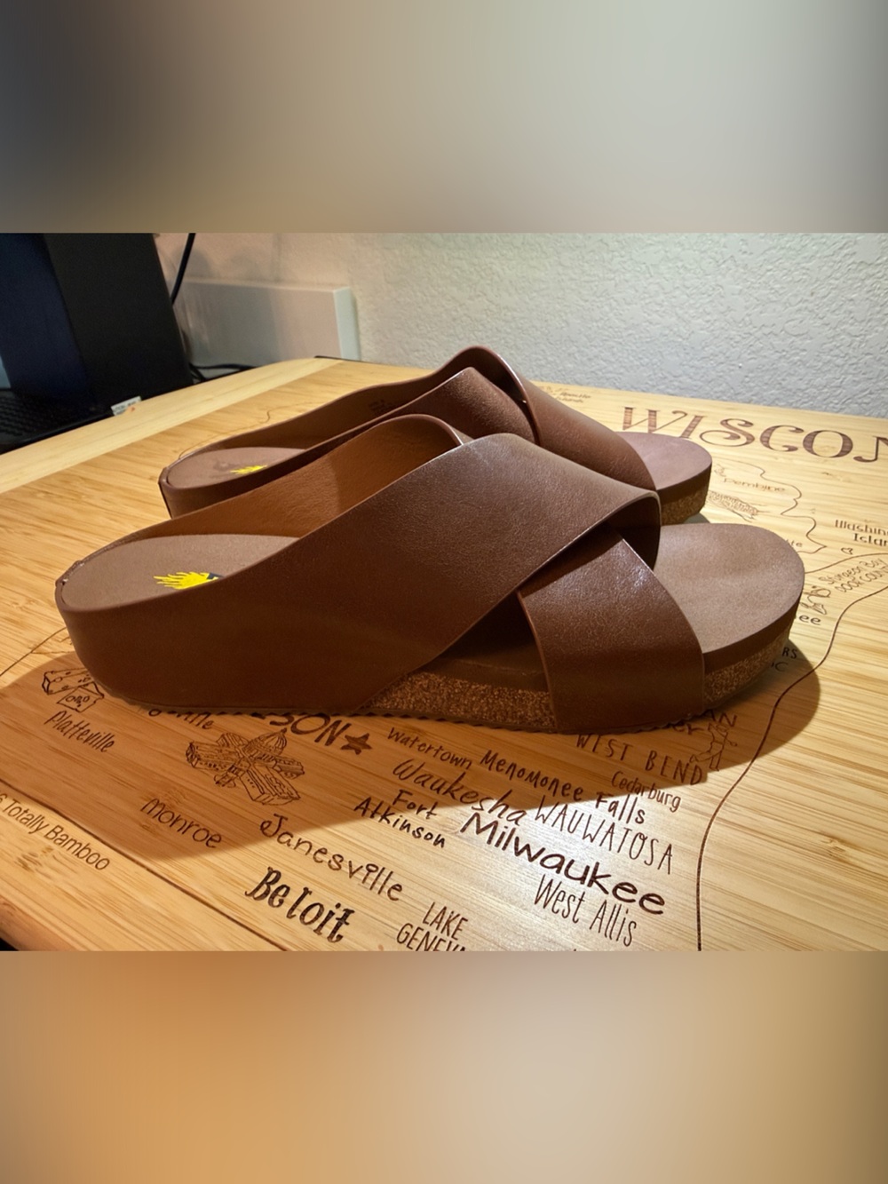 Volatile Women's Brown Crossover Platform Mules